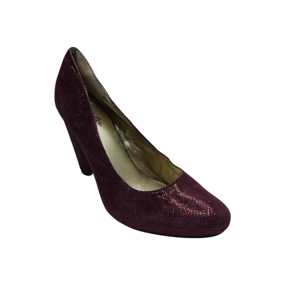 Seychelles Password Print Metallic Burgundy Embossed Leather Pumps Size 9.5